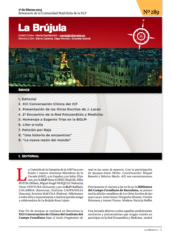 Portada de La Brújula, Revista Digital de la Escuela Lacaniana de Psicoanálisis ELP Comunidad de Madrid