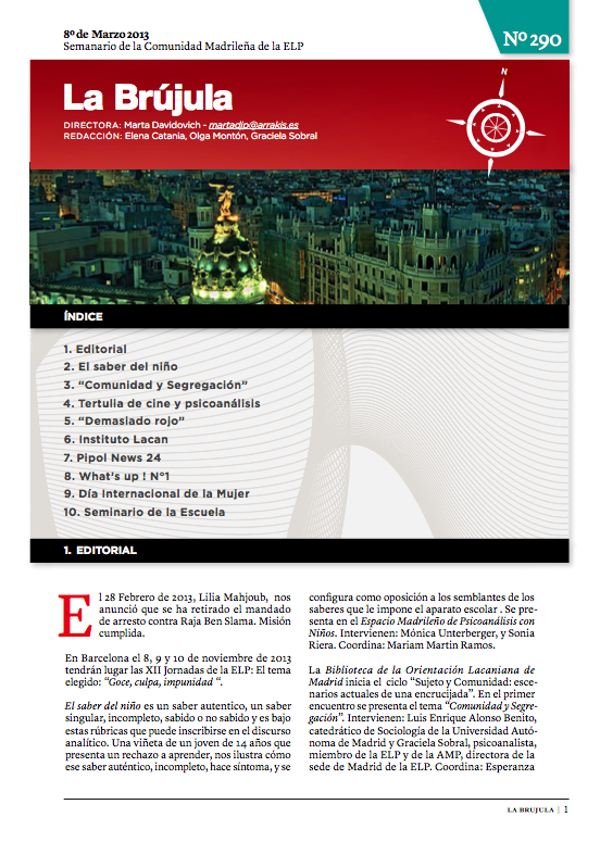 Portada de La Brújula, Revista Digital de la Escuela Lacaniana de Psicoanálisis ELP Comunidad de Madrid