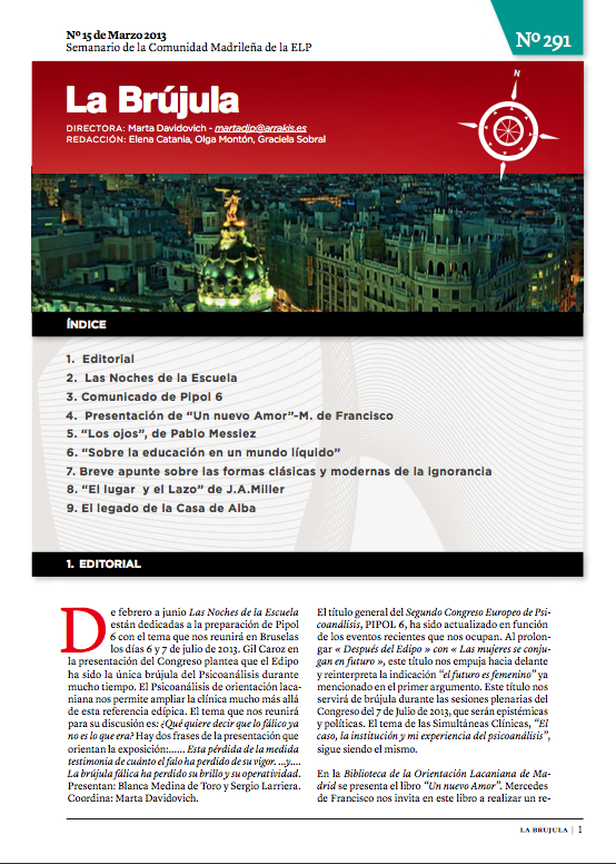 Portada de La Brújula, Revista Digital de la Escuela Lacaniana de Psicoanálisis ELP Comunidad de Madrid