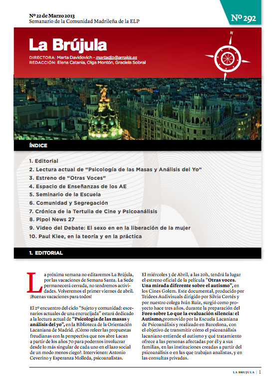 Portada de La Brújula, Revista Digital de la Escuela Lacaniana de Psicoanálisis ELP Comunidad de Madrid