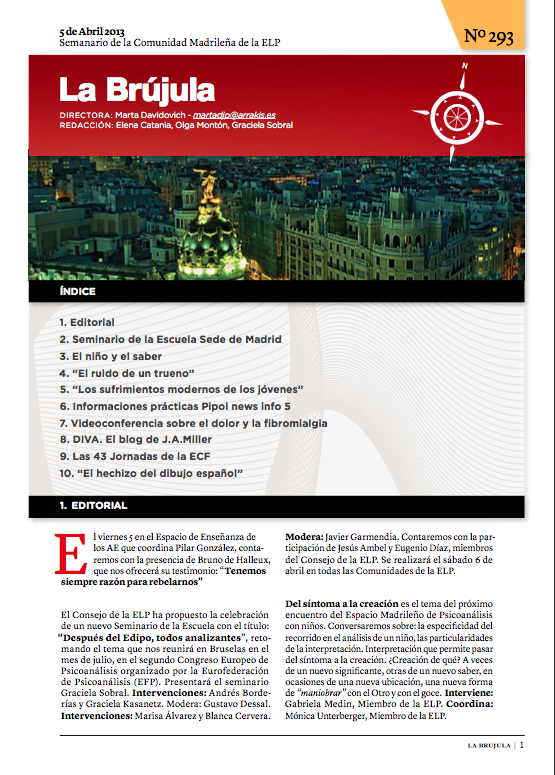 Portada de La Brújula, Revista Digital de la Escuela Lacaniana de Psicoanálisis ELP Comunidad de Madrid