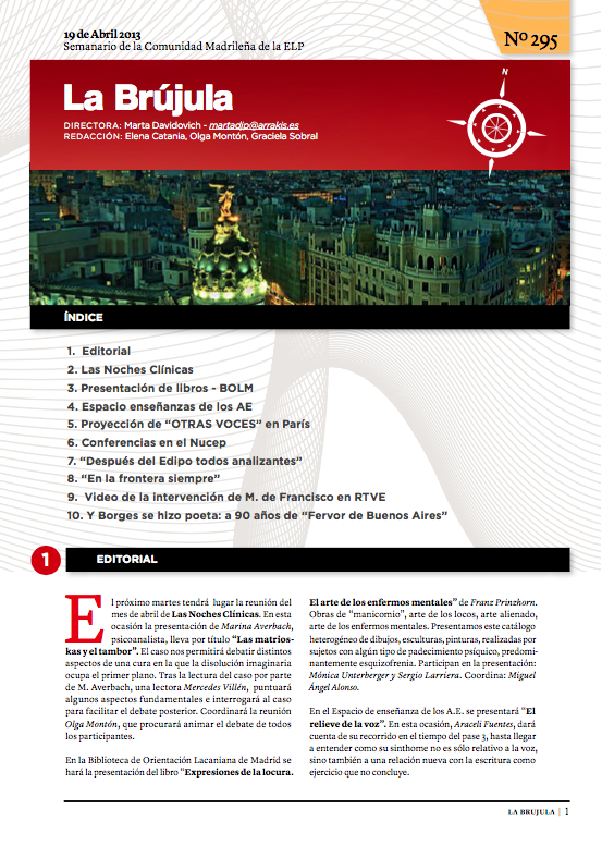Portada de La Brújula, Revista Digital de la Escuela Lacaniana de Psicoanálisis ELP Comunidad de Madrid