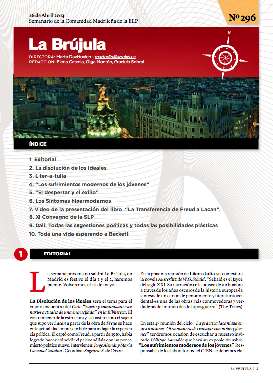Portada de La Brújula, Revista Digital de la Escuela Lacaniana de Psicoanálisis ELP Comunidad de Madrid