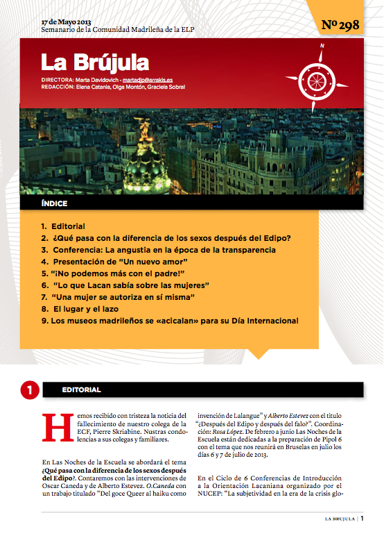 Portada de La Brújula, Revista Digital de la Escuela Lacaniana de Psicoanálisis ELP Comunidad de Madrid