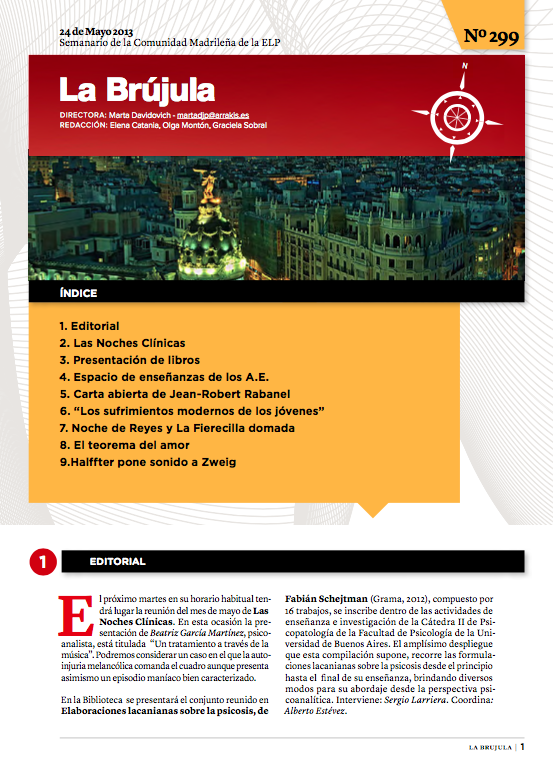 Portada de La Brújula, Revista Digital de la Escuela Lacaniana de Psicoanálisis ELP Comunidad de Madrid