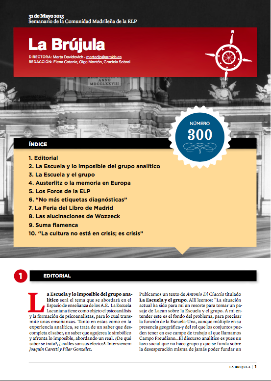 Portada de La Brújula, Revista Digital de la Escuela Lacaniana de Psicoanálisis ELP Comunidad de Madrid