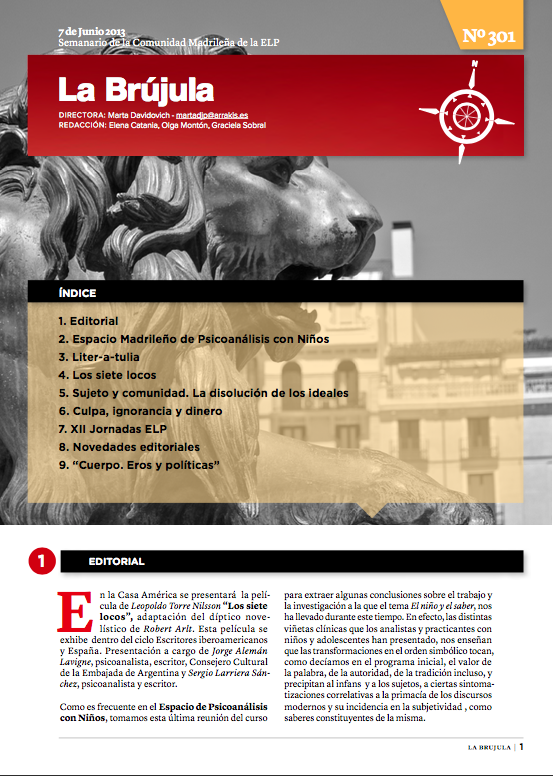 Portada de La Brújula, Revista Digital de la Escuela Lacaniana de Psicoanálisis ELP Comunidad de Madrid