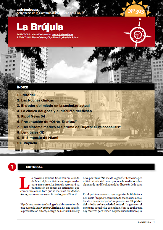 Portada de La Brújula, Revista Digital de la Escuela Lacaniana de Psicoanálisis ELP Comunidad de Madrid