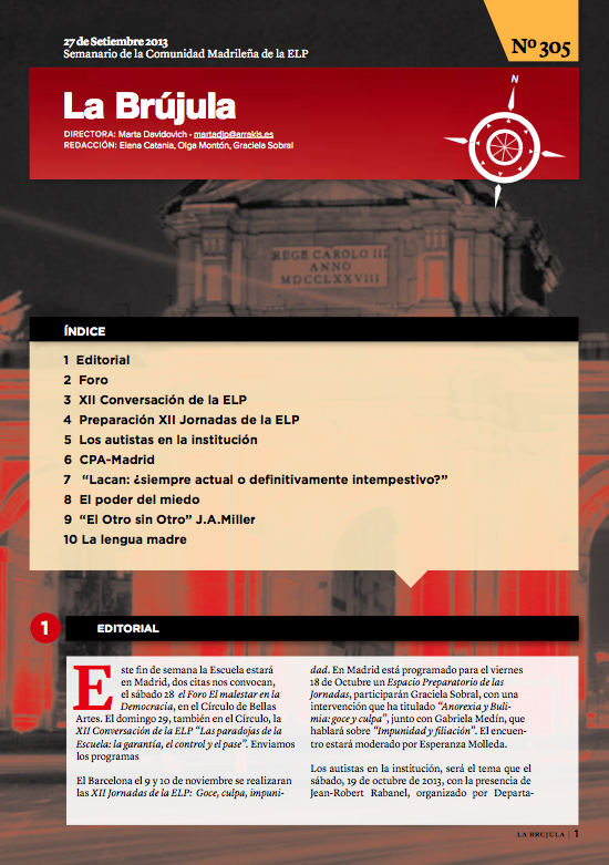 Portada de La Brújula, Revista Digital de la Escuela Lacaniana de Psicoanálisis ELP Comunidad de Madrid