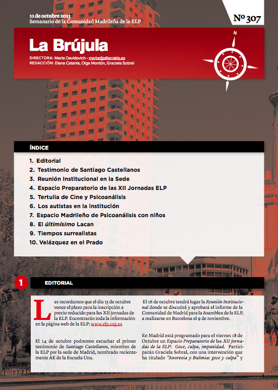 Portada de La Brújula, Revista Digital de la Escuela Lacaniana de Psicoanálisis ELP Comunidad de Madrid