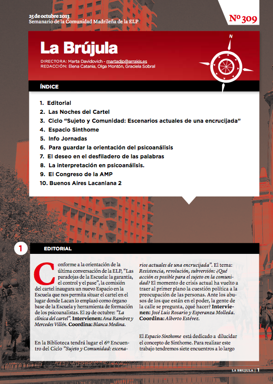 Portada de La Brújula, Revista Digital de la Escuela Lacaniana de Psicoanálisis ELP Comunidad de Madrid