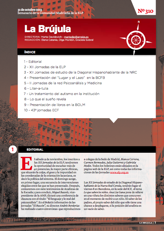 Portada de La Brújula, Revista Digital de la Escuela Lacaniana de Psicoanálisis ELP Comunidad de Madrid