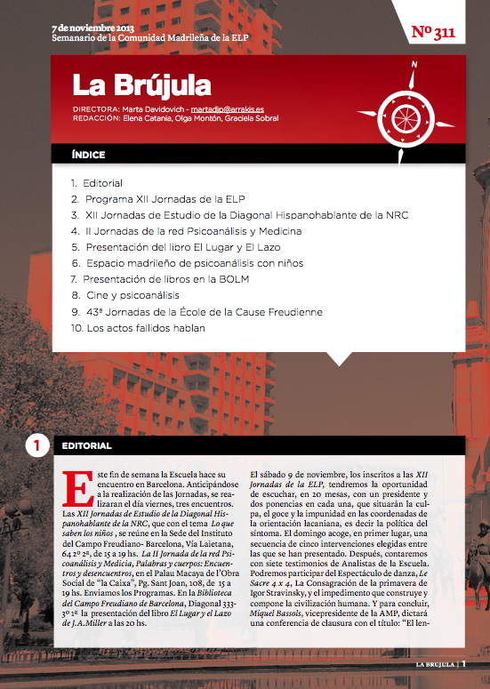 Portada de La Brújula, Revista Digital de la Escuela Lacaniana de Psicoanálisis ELP Comunidad de Madrid