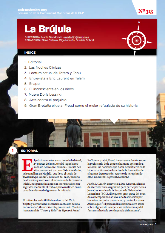 Portada de La Brújula, Revista Digital de la Escuela Lacaniana de Psicoanálisis ELP Comunidad de Madrid
