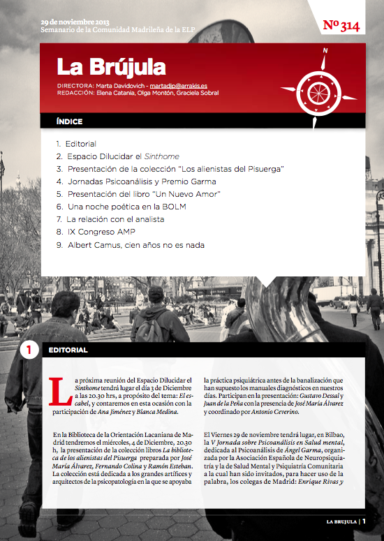 Portada de La Brújula, Revista Digital de la Escuela Lacaniana de Psicoanálisis ELP Comunidad de Madrid