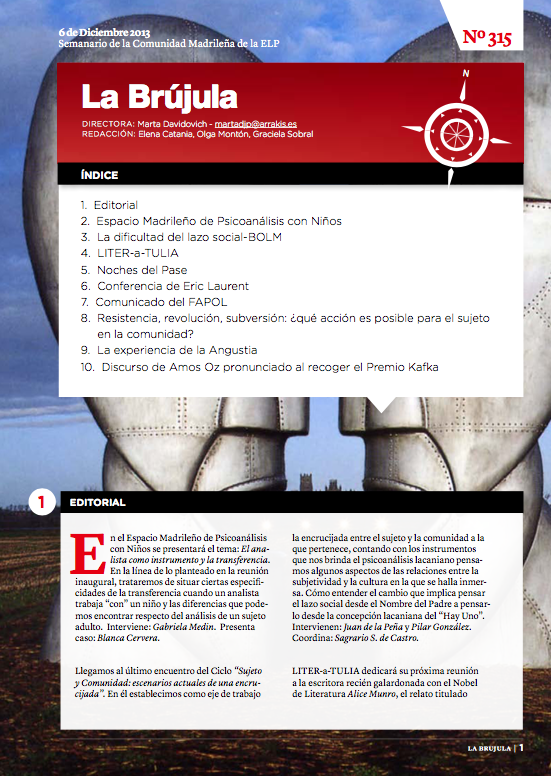 Portada de La Brújula, Revista Digital de la Escuela Lacaniana de Psicoanálisis ELP Comunidad de Madrid