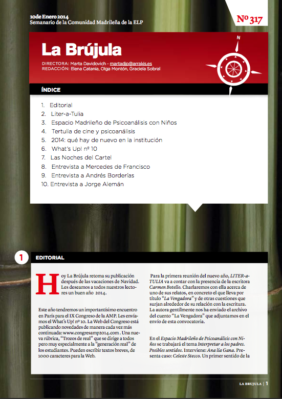 Portada de La Brújula, Revista Digital de la Escuela Lacaniana de Psicoanálisis ELP Comunidad de Madrid