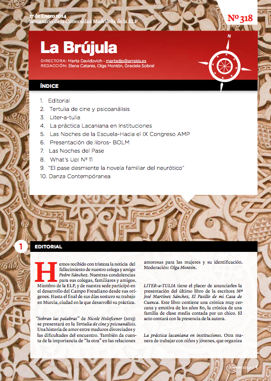 Portada de La Brújula, Revista Digital de la Escuela Lacaniana de Psicoanálisis ELP Comunidad de Madrid