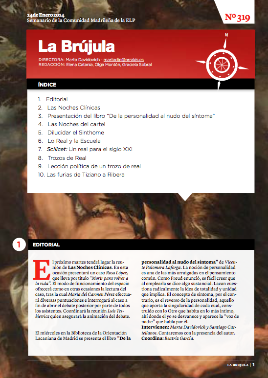 Portada de La Brújula, Revista Digital de la Escuela Lacaniana de Psicoanálisis ELP Comunidad de Madrid