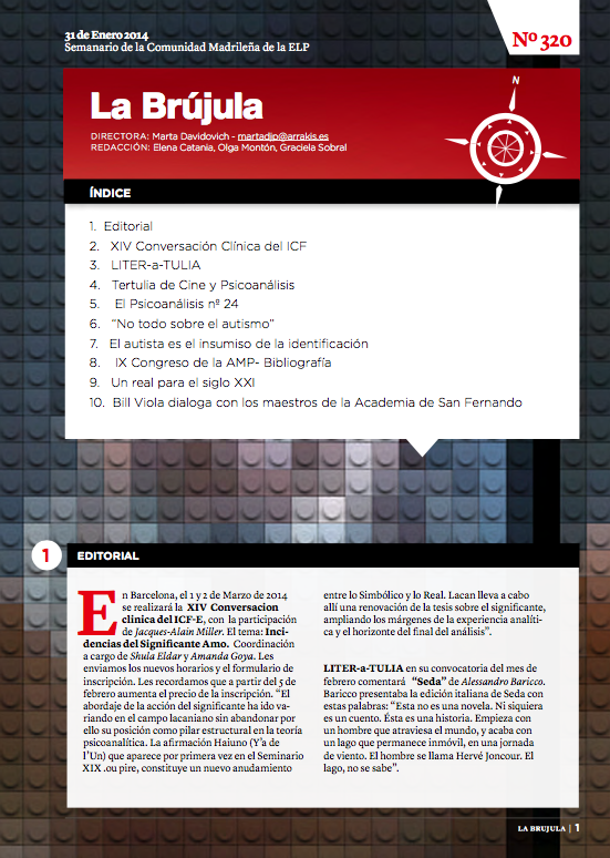 Portada de La Brújula, Revista Digital de la Escuela Lacaniana de Psicoanálisis ELP Comunidad de Madrid