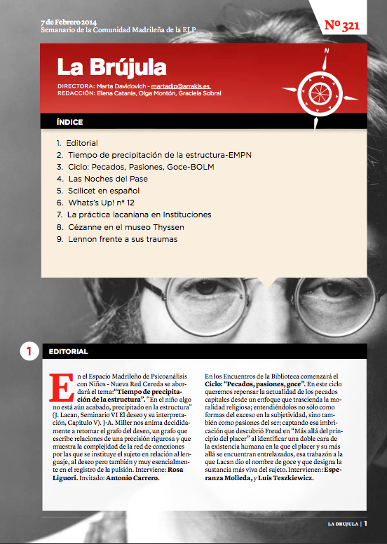 Portada de La Brújula, Revista Digital de la Escuela Lacaniana de Psicoanálisis ELP Comunidad de Madrid
