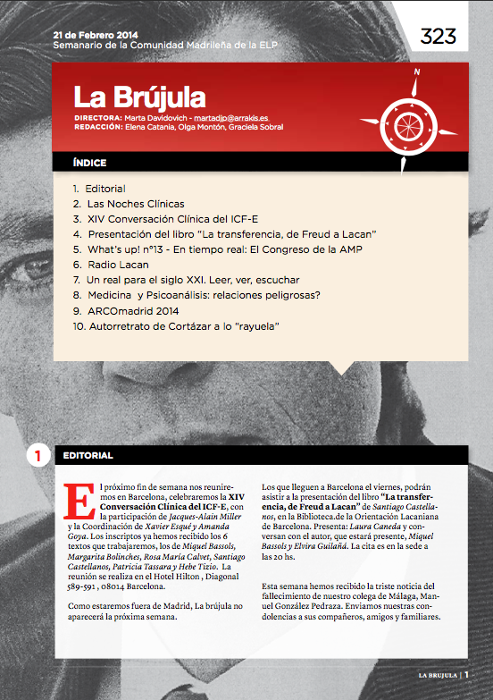 Portada de La Brújula, Revista Digital de la Escuela Lacaniana de Psicoanálisis ELP Comunidad de Madrid