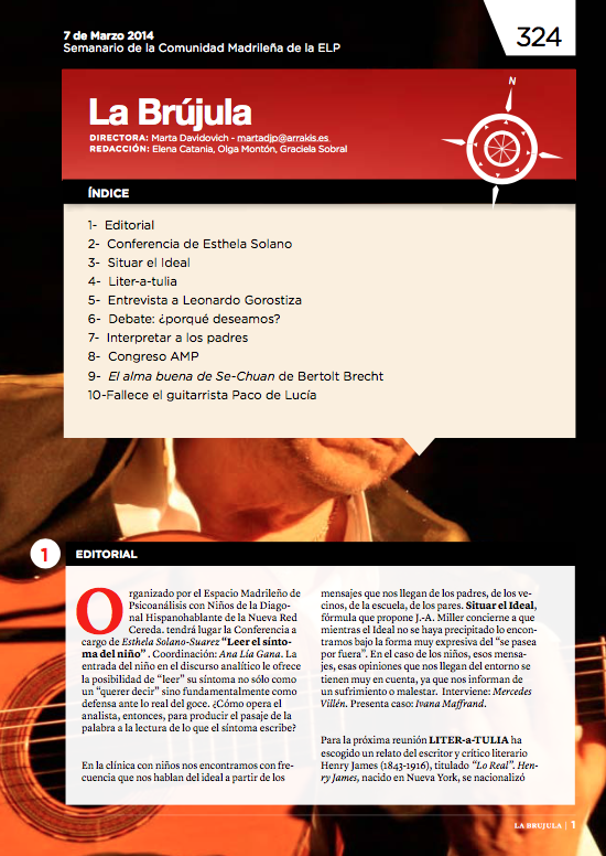 Portada de La Brújula, Revista Digital de la Escuela Lacaniana de Psicoanálisis ELP Comunidad de Madrid