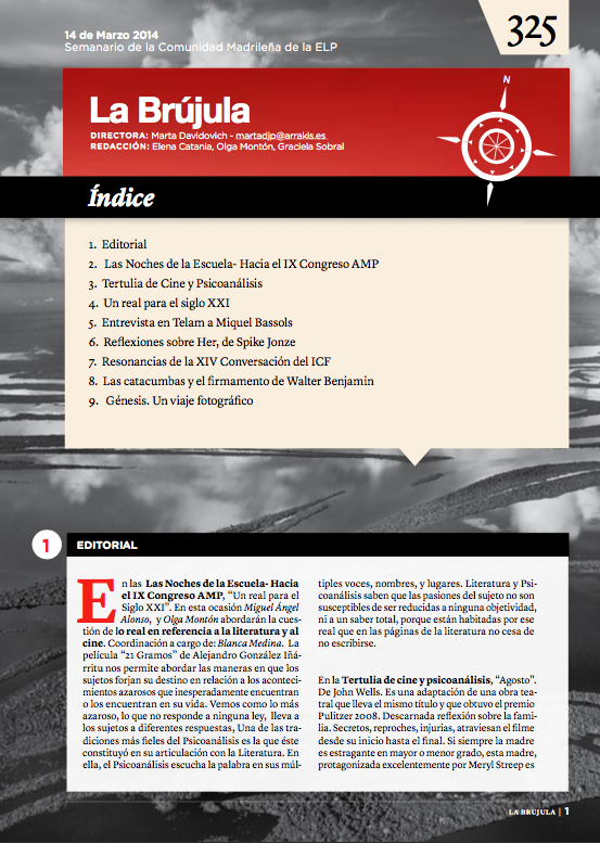Portada de La Brújula, Revista Digital de la Escuela Lacaniana de Psicoanálisis ELP Comunidad de Madrid