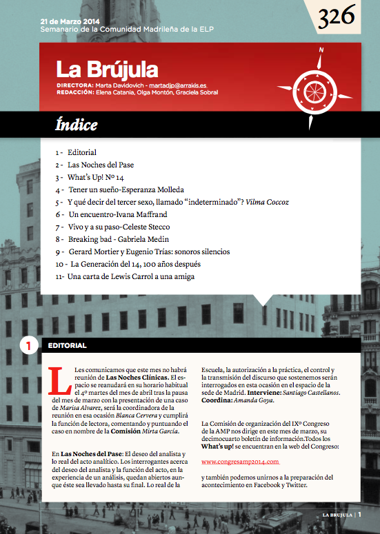 Portada de La Brújula, Revista Digital de la Escuela Lacaniana de Psicoanálisis ELP Comunidad de Madrid