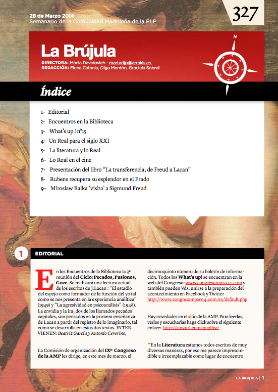 Portada de La Brújula, Revista Digital de la Escuela Lacaniana de Psicoanálisis ELP Comunidad de Madrid