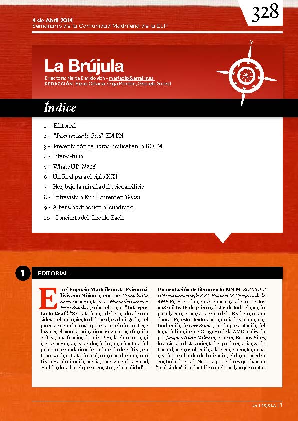 Portada de La Brújula, Revista Digital de la Escuela Lacaniana de Psicoanálisis ELP Comunidad de Madrid